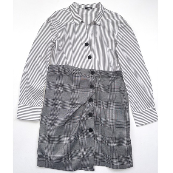 Venus‎ Striped Plaid Mini Dress Button Front Long Sleeve Career Size 18 - Picture 1 of 3